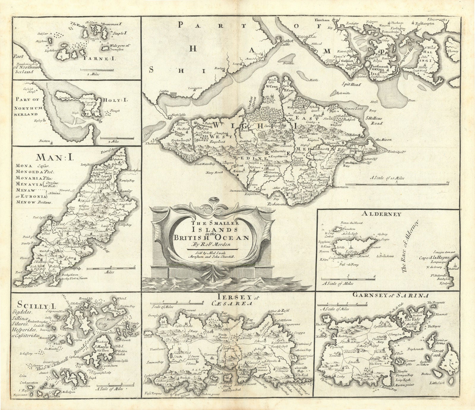 ENGLAND. Isles of Wight/Man Scilly Isles Farne/Channel Islands. MORDEN 1722 map